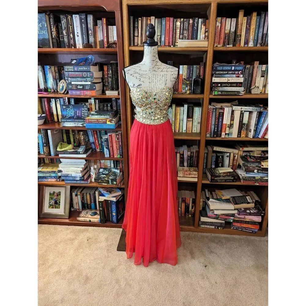 la femme prom 18602 jeweled bustier dress with fuschia chiffon skirt euc sz 2